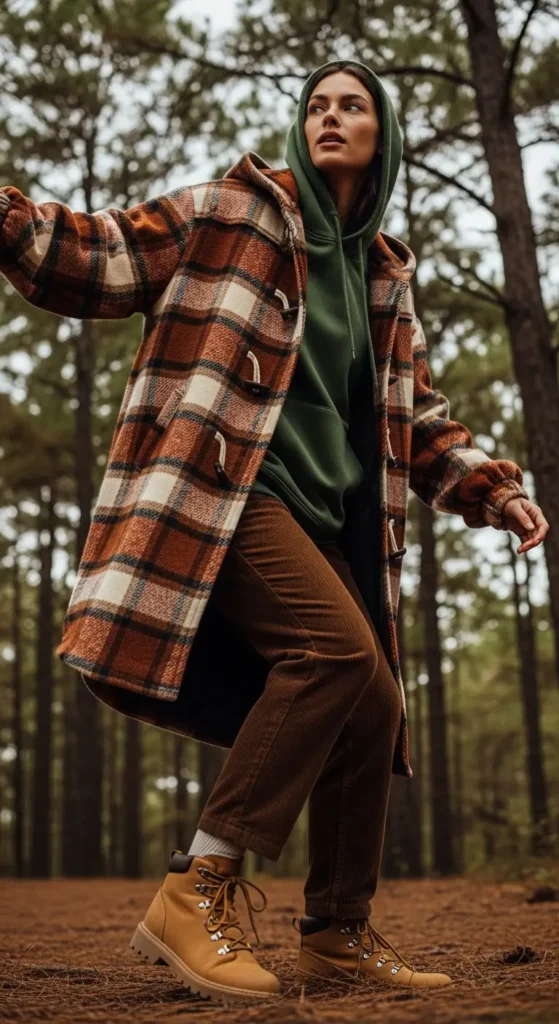 Plaid hooded coat style