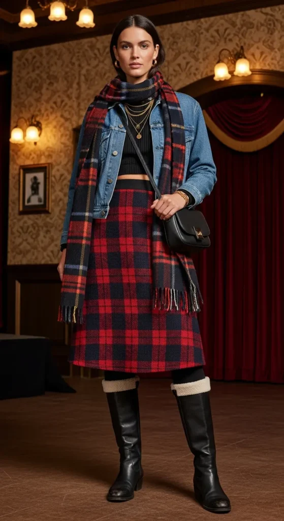 Plaid skirt winter concert outfit