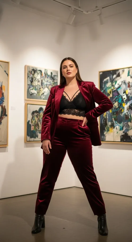 Plus size velvet suit look