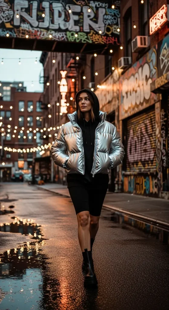 Puffer jacket NYC outfit
