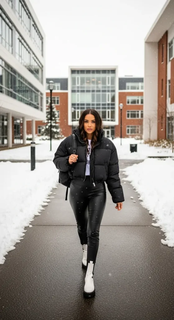Puffer jacket school outfit