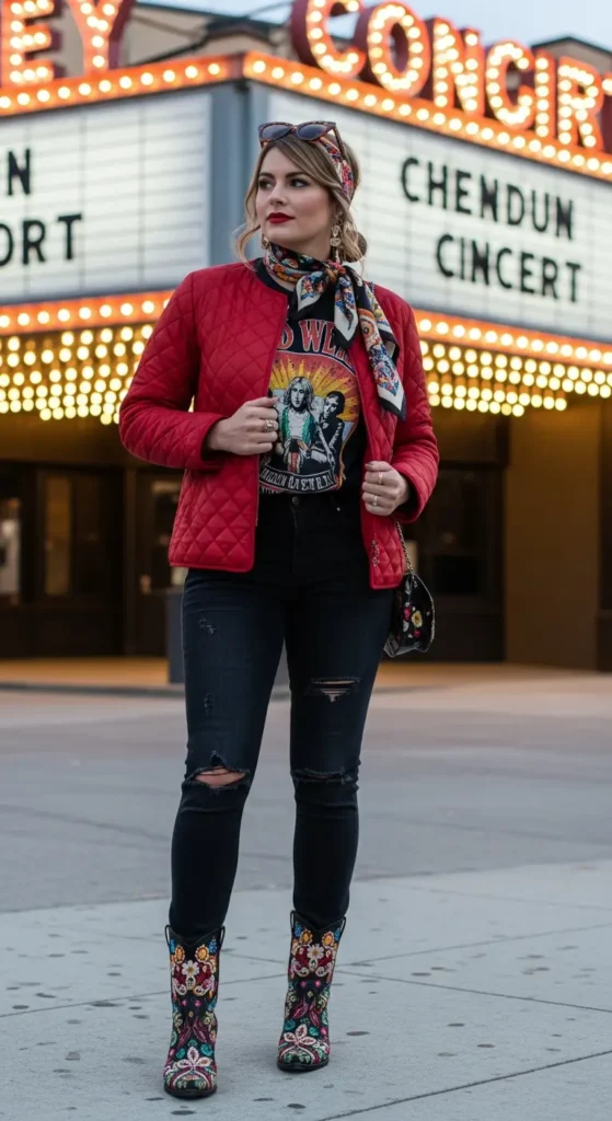 Quilted jacket concert outfit ideas