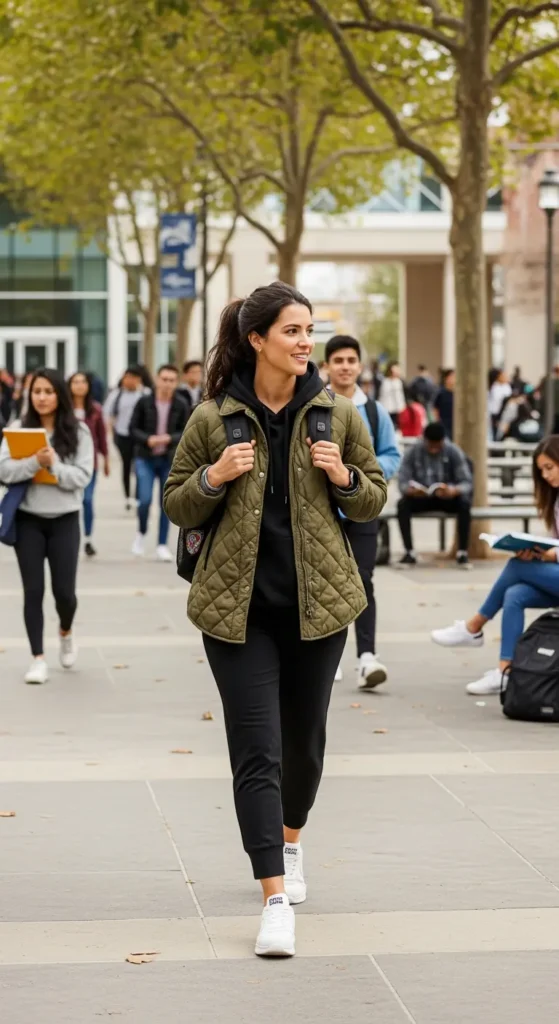 Quilted jacket school outfit