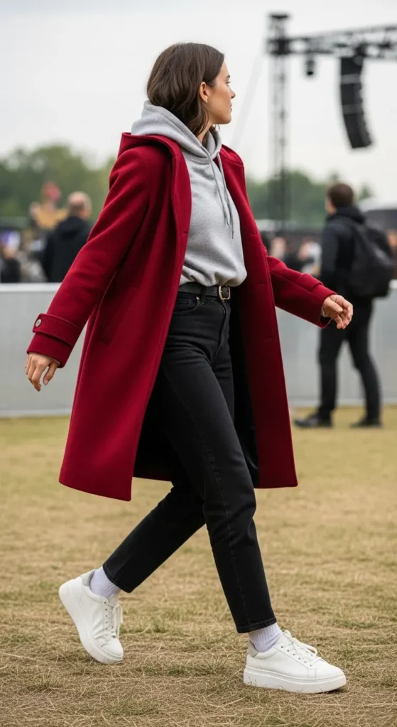 Red coat with hoodie