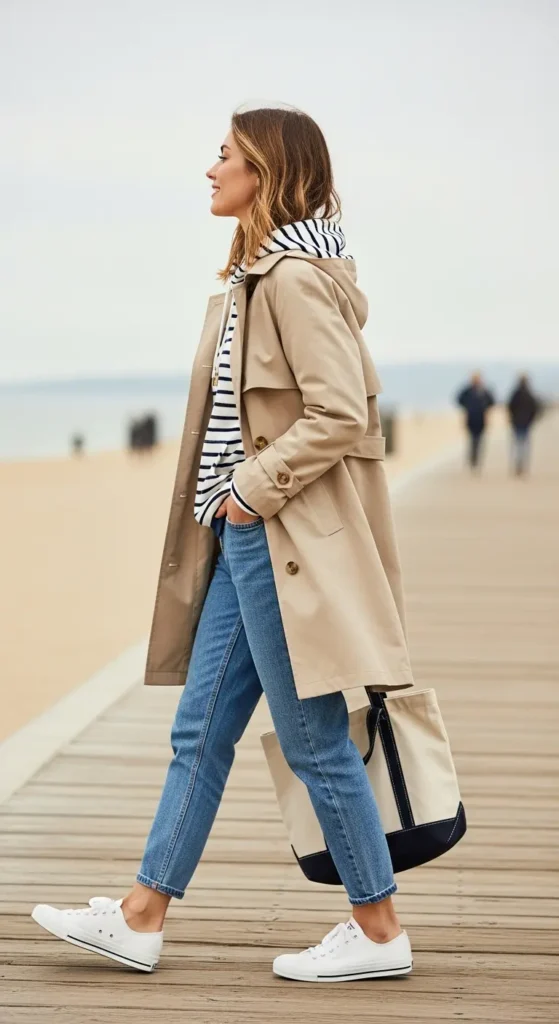 Trench coat striped hoodie