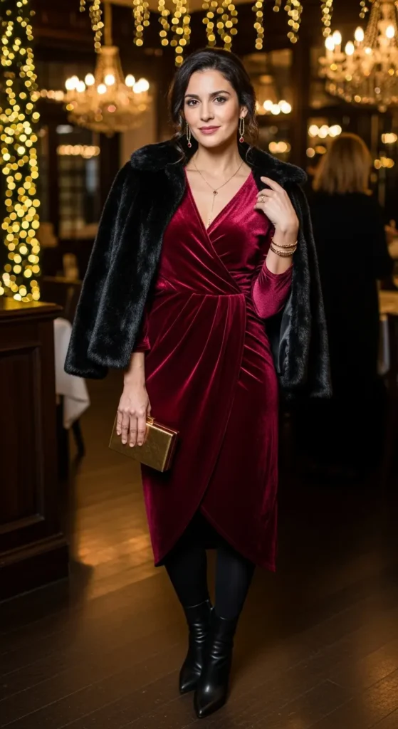 Velvet dress winter party outfit