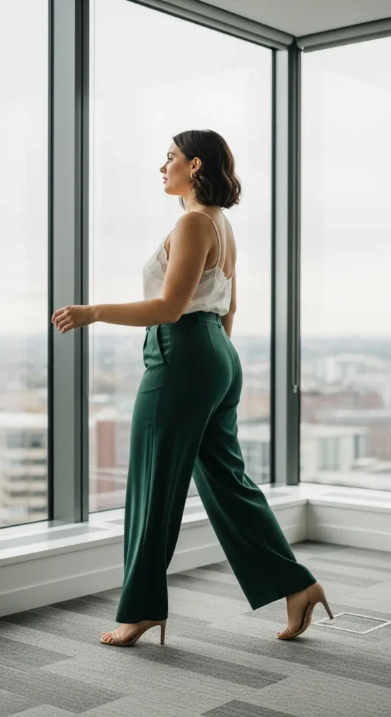 Wide-leg trousers office party attire