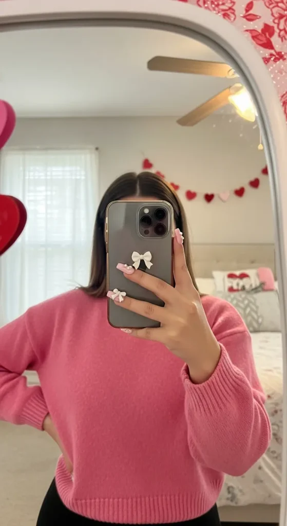 3D bow Valentine nails