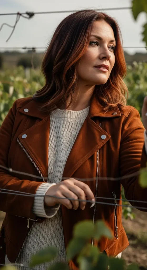 Auburn copper highlights mature hair