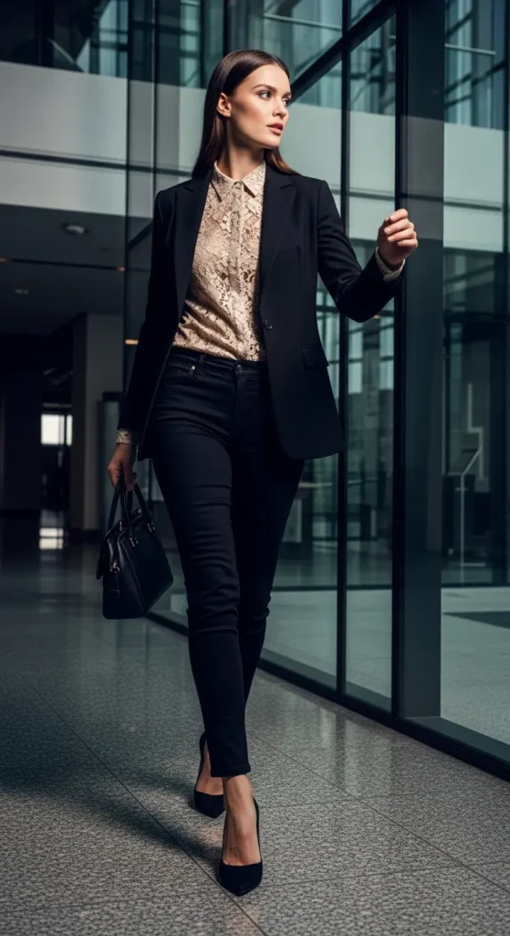 Champagne lace blazer outfit