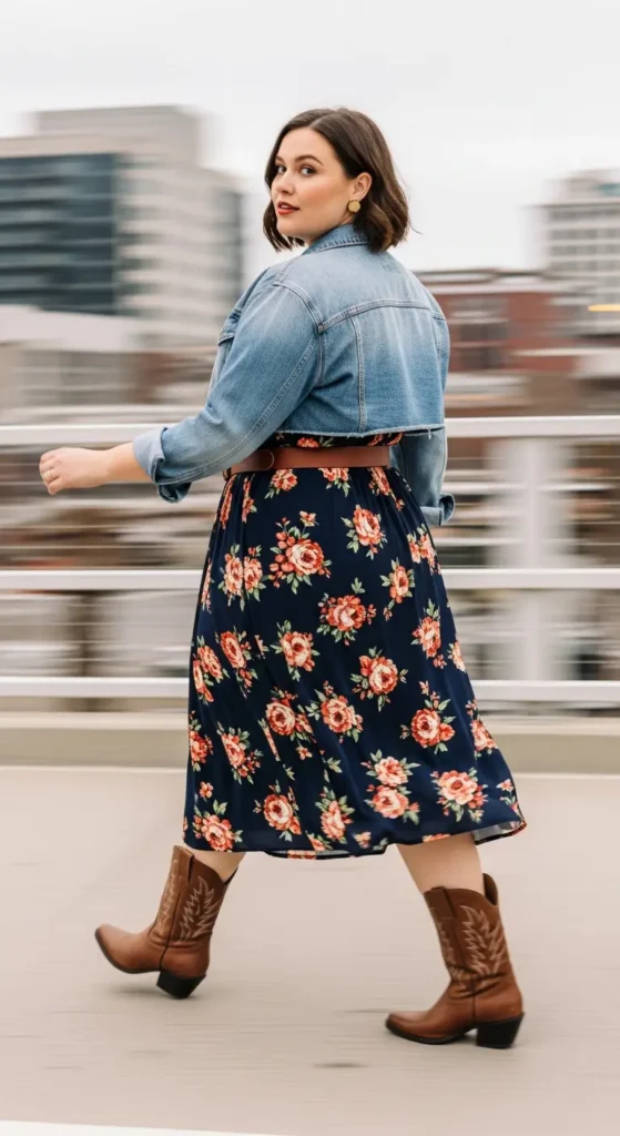 Curvy Nashville floral dress look