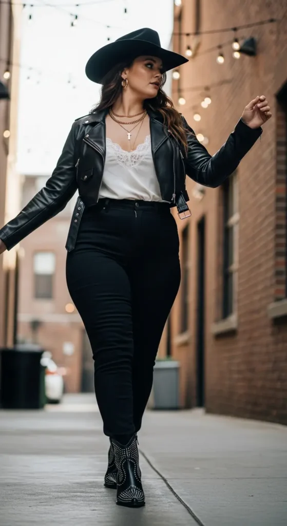 Curvy Nashville leather outfit