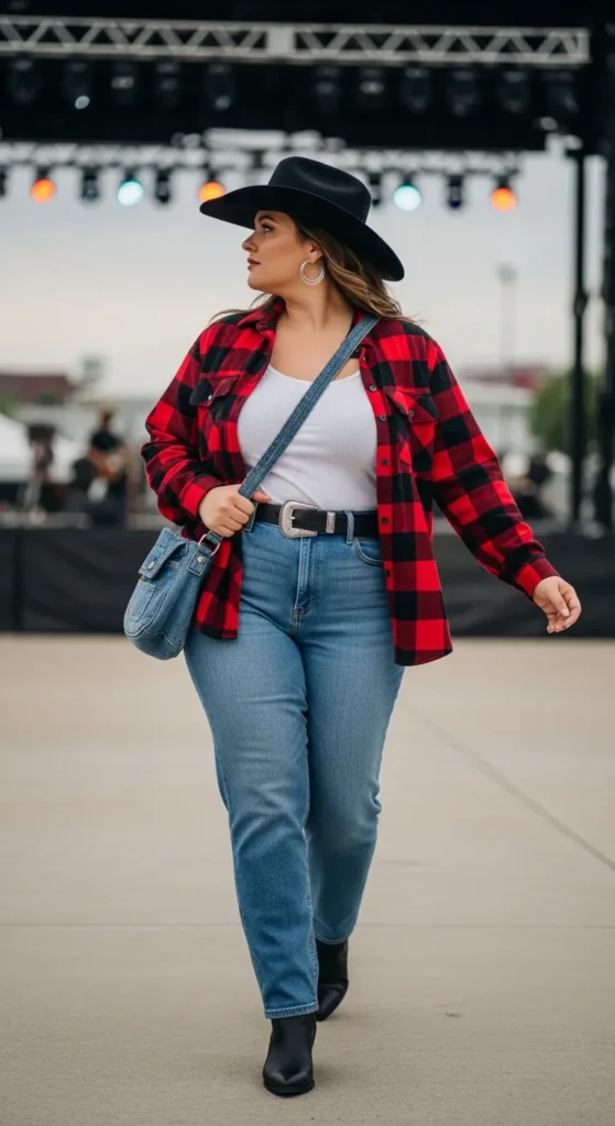 Curvy Nashville plaid outfit