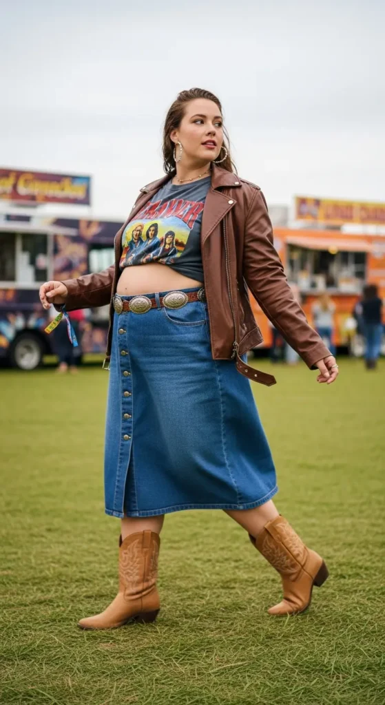 Curvy denim skirt country look