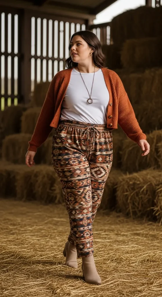 Curvy western print pants