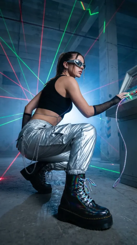 Cyber y2k rave style metallic