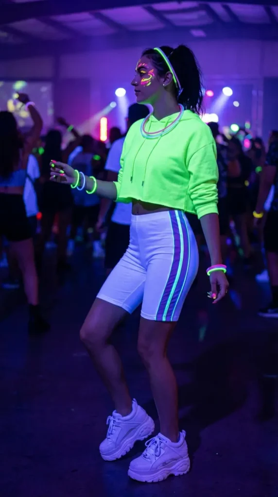 Glow-in-the-dark y2k rave outfit neon