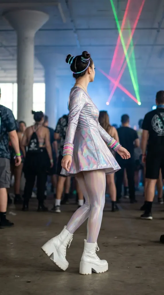 Holographic y2k rave dress outfit