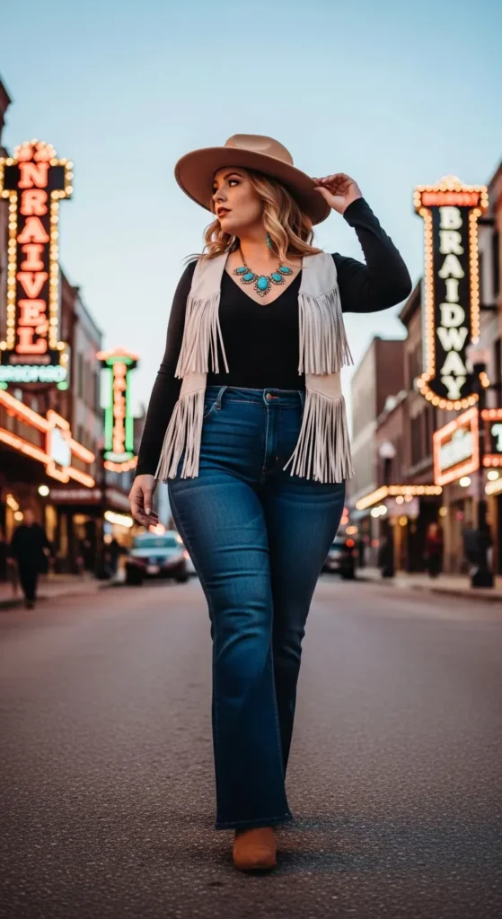 Plus size Nashville fringe outfit