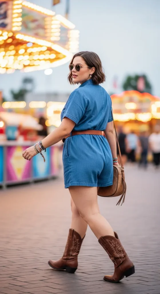Plus size denim romper outfit