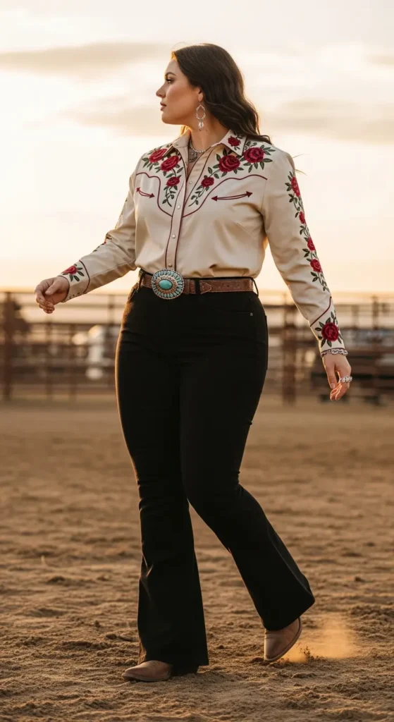 Plus size embroidered western shirt