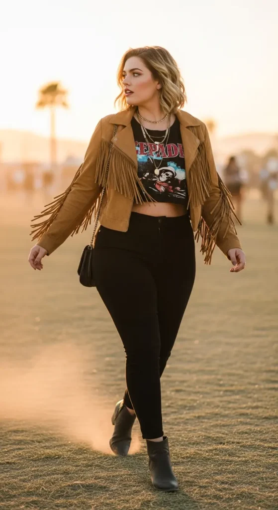 Plus size fringe jacket concert style