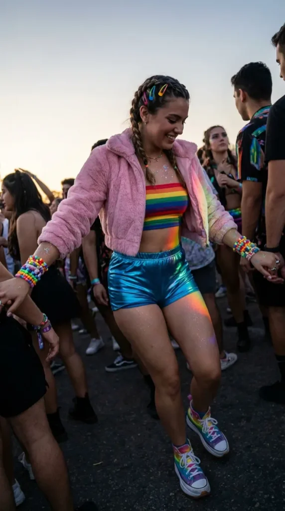 Rainbow y2k rave outfit colorful