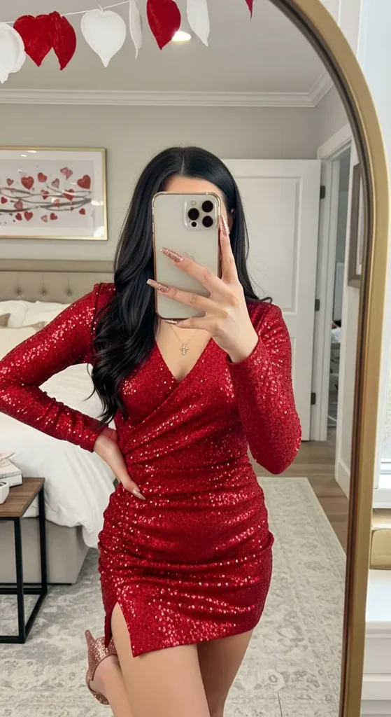 Rose gold glitter Valentine nails