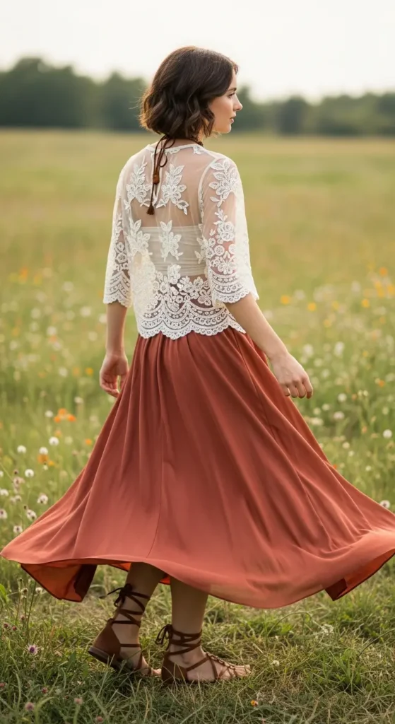 Sheer lace top maxi skirt