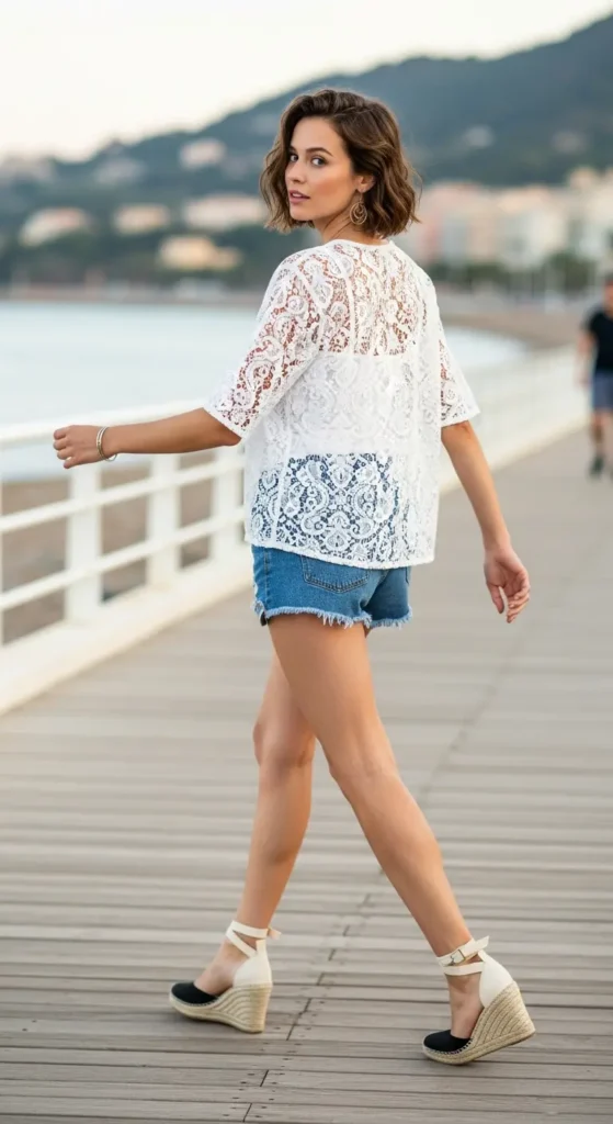 Sheer white lace shorts outfit