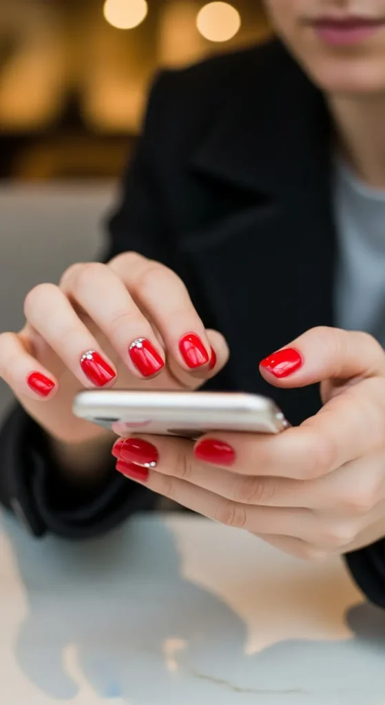 Short red Valentine nails