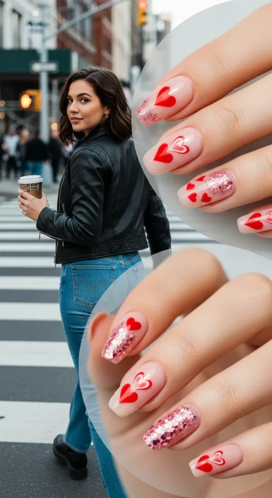 Valentine press-on nails pink
