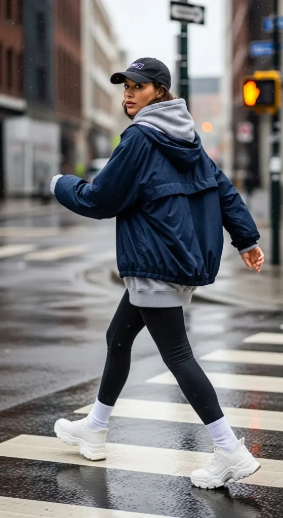 Athleisure rainy weather outfit