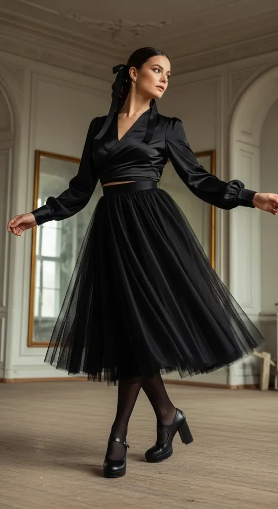 Black coquette balletcore outfit