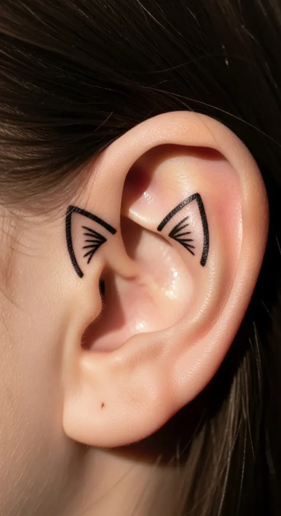Cat ear outline tattoo