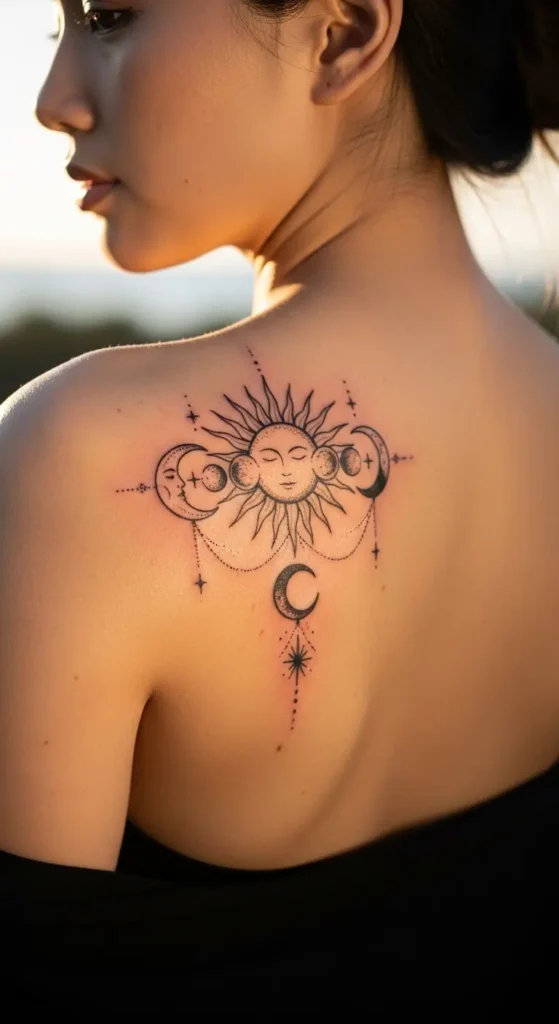 Celestial sun moon tattoo