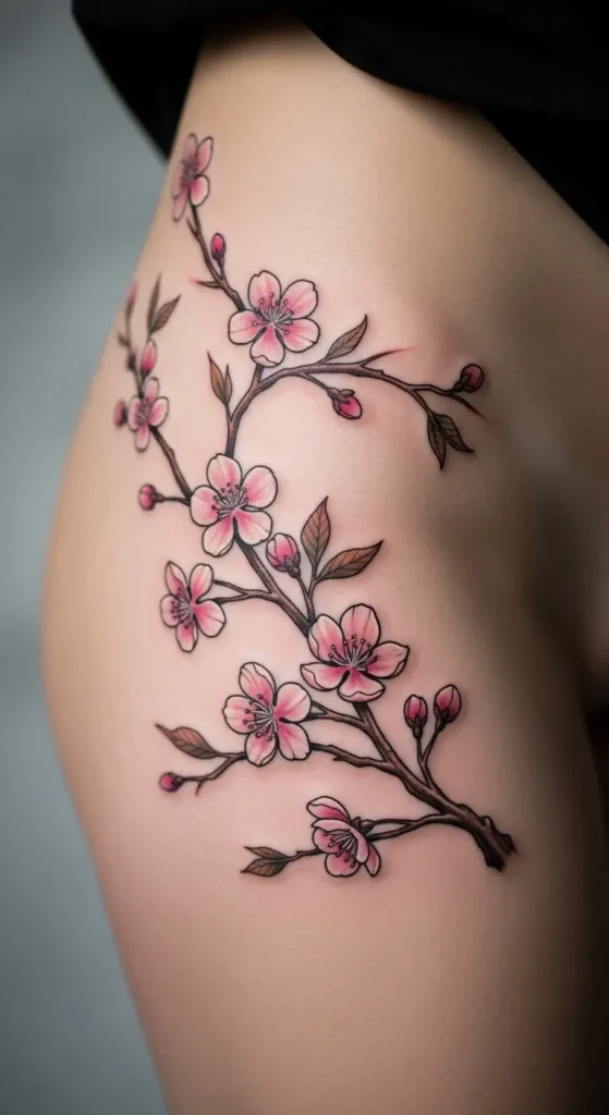 Cherry blossom hip tattoo