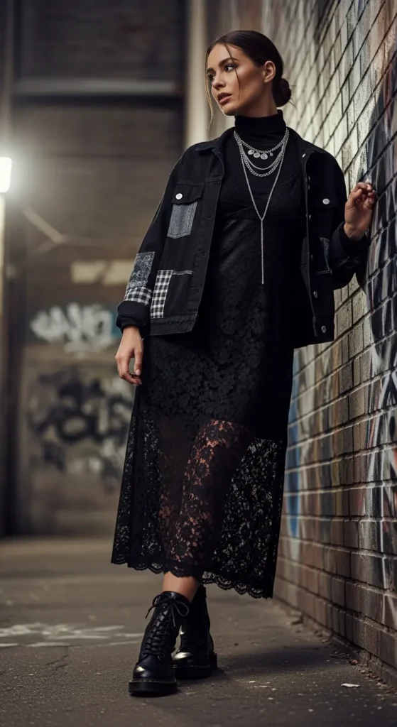 Coquette grunge outfit black