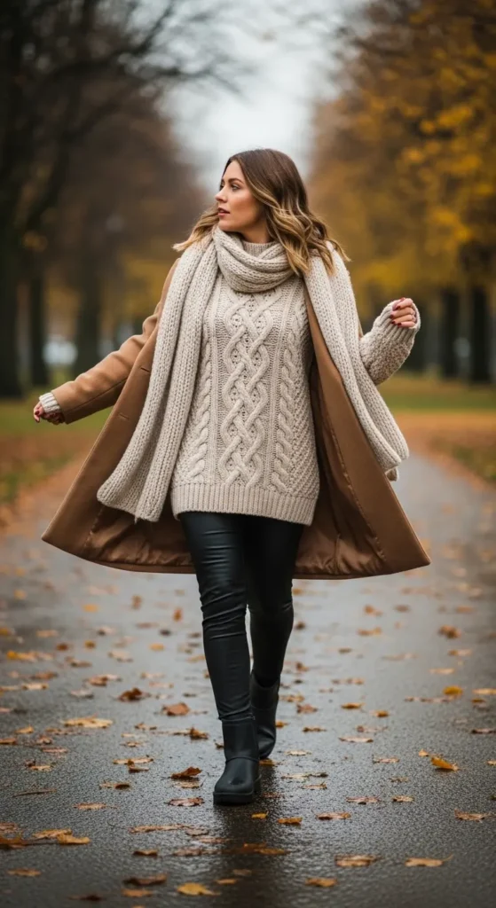 Cozy knit rainy outfit
