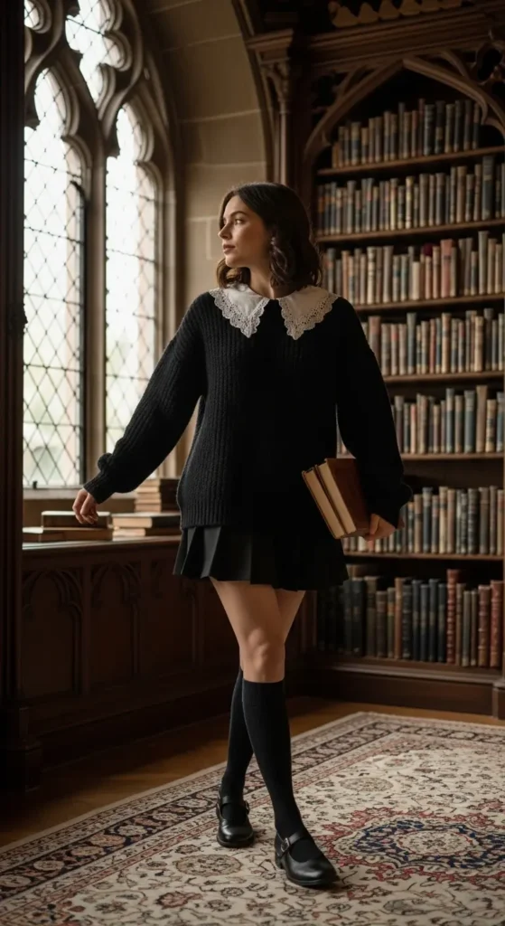 Dark academia coquette style