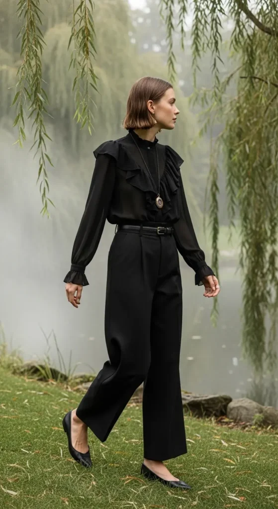 Dark feminine chiffon outfit