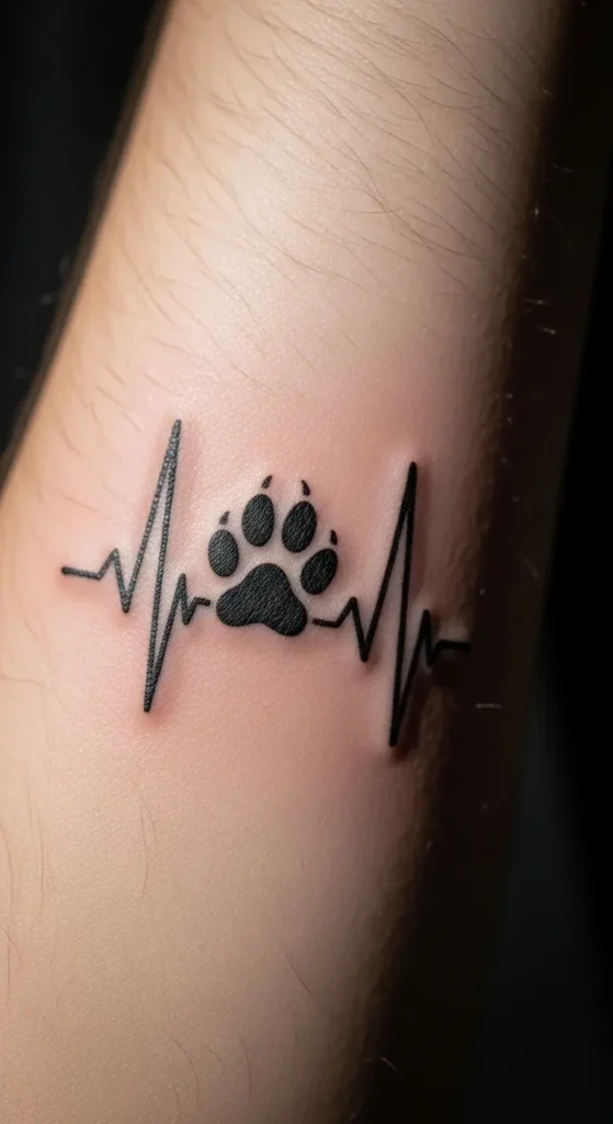 Heartbeat paw print tattoo