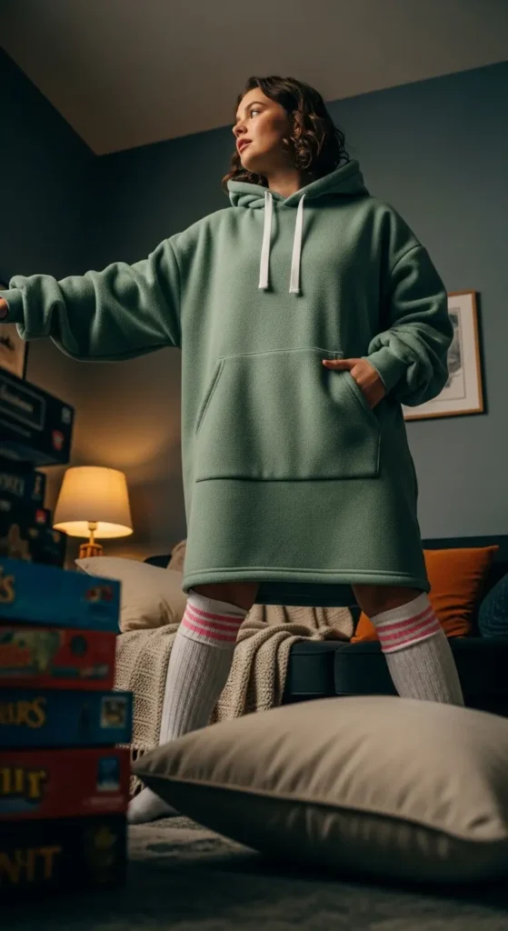 Hoodie dress sleepover look