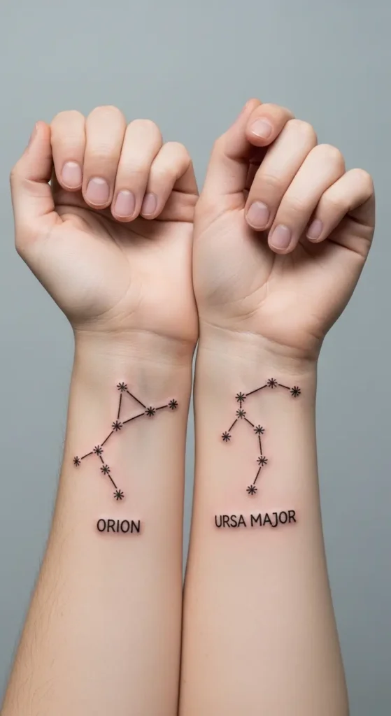Matching couple zodiac tattoos