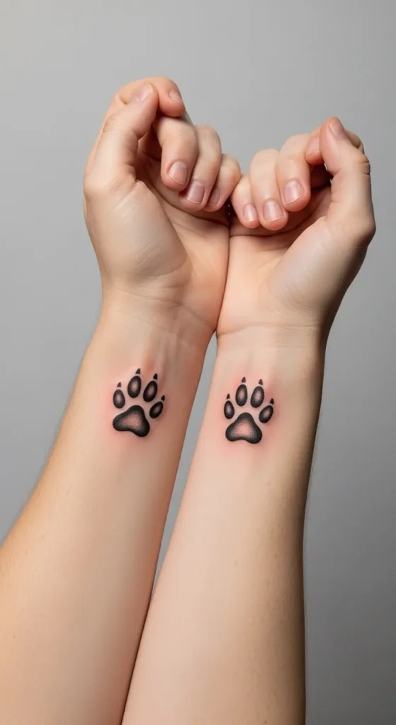 Matching pet paw tattoos