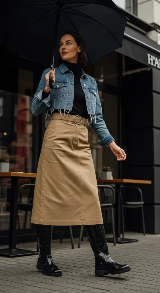 Midi skirt rainy outfit