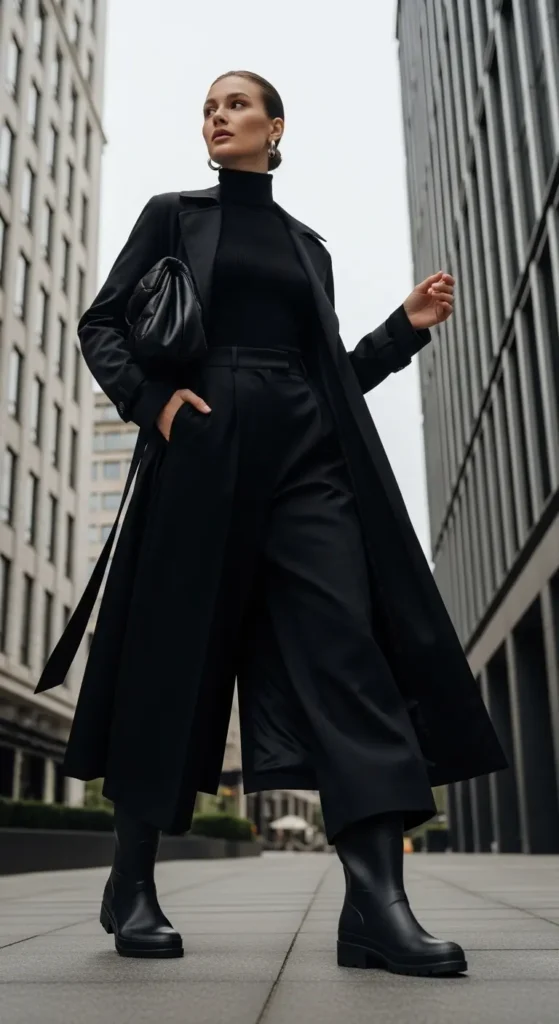 Minimalist black rainy outfit