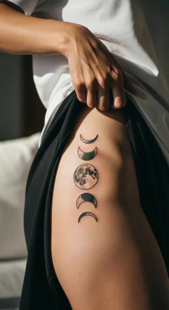 Moon phase hip tattoo