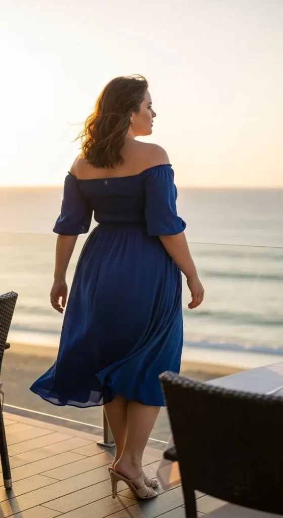 Off-shoulder birthday midi dress