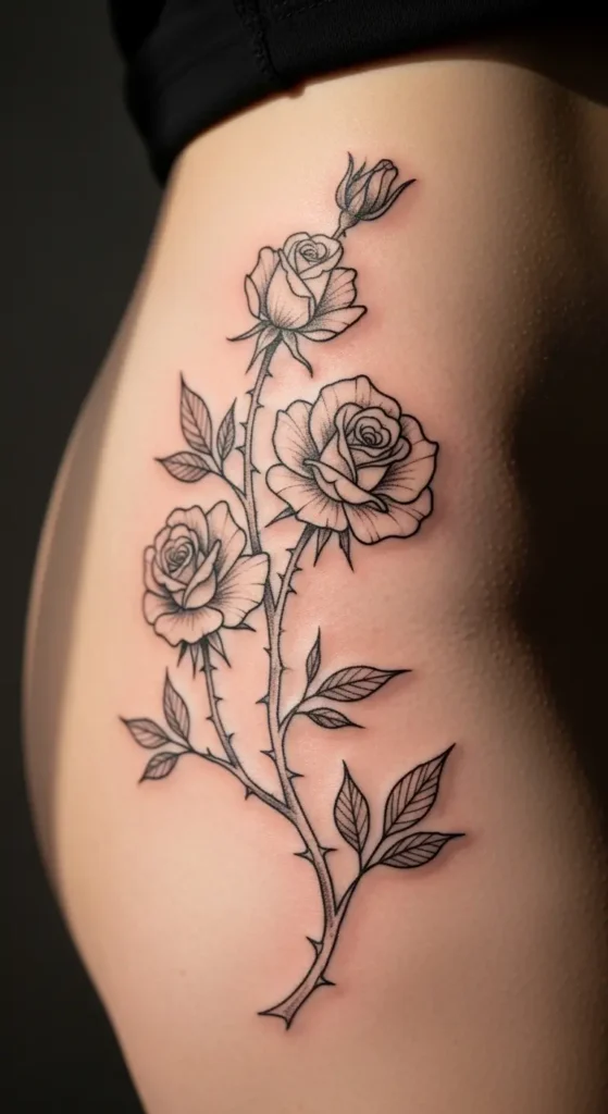 Rose vine hip tattoo